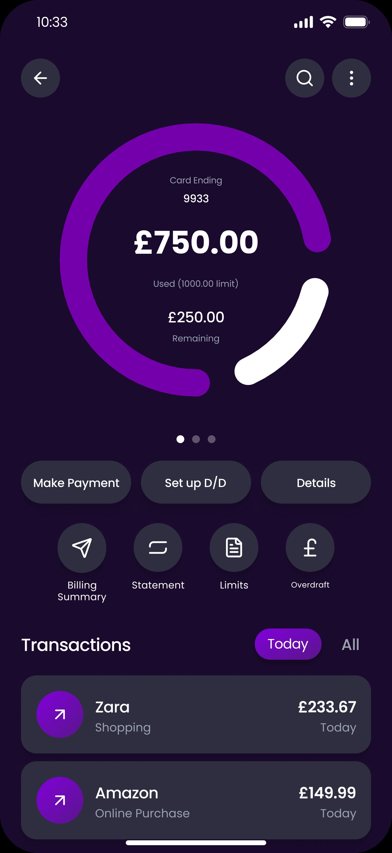 ACO Bank payment screen with simplified user interface