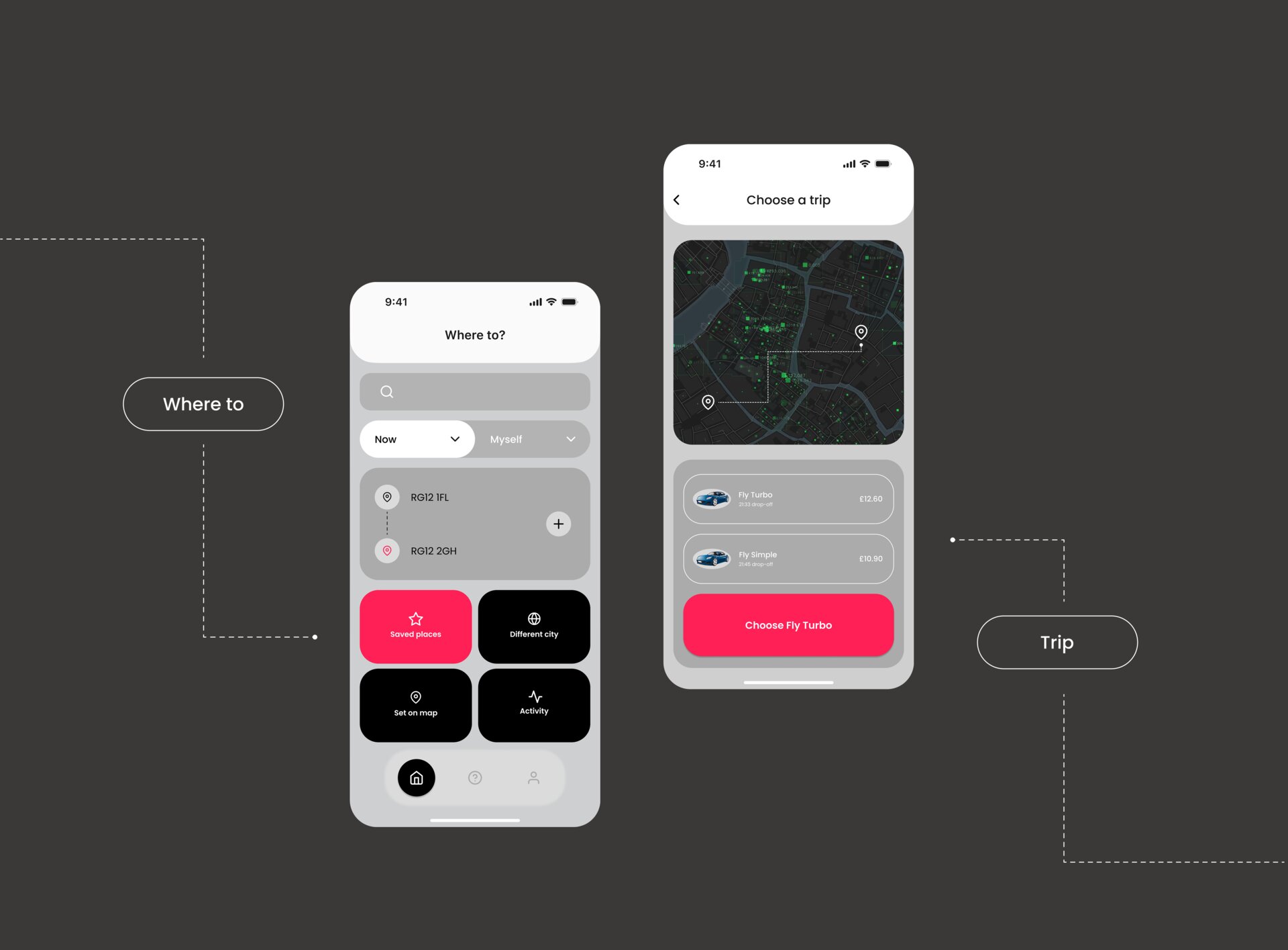 Butterfly Where to and Choose a trip screens